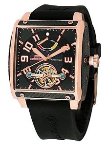 Yonger and Bresson Men's YBH 8318-07 Automatic Rose-Gold IP Black Rubber Watch