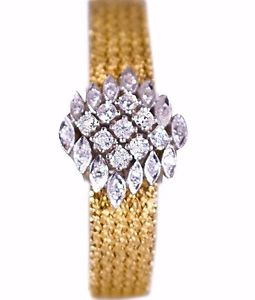 Diamond Watch Bracelet 1.50 Carats 14k Yellow Gold Round Diamonds Mid Century
