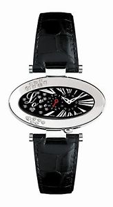 Gio Monaco Women's 440-A Cupido Oval Black Dial Alligator Leather Diamond Watch
