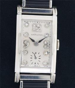 Vintage Hamilton 980 Mens 14k White Gold 17j Diamond Dial Watch Circa 1948