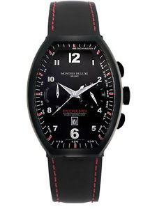 Montres De Luxe Men's EXN 8003 Estremo Chrono Black Luminous Leather Date Watch