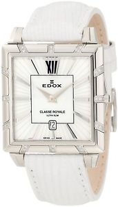Edox Women's 26022 3D NAIN Classe Royale Rectangular Date Leather Strap Watch