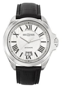 Saint Honore Mens 897045 1AR Coloseo Automatic Black Leather Roman Numeral Watch