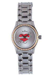 Edox Women's 31158 318D A Les Genevez Silver Polished Steel Diamond Wristwatch