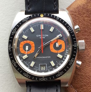 Vintage 1970s Croton Chronomaster "Dual Orange" Valjoux 7734 Double Signed RARE