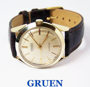 Vintage 14k GRUEN PRECISION 23J Mens Automatic Watch 1950s* EXLNT* SERVICED