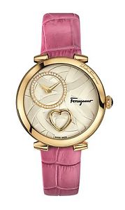 Salvatore Ferragamo Women's Cuore Watch FE2040016 Diamonds Pink Leather