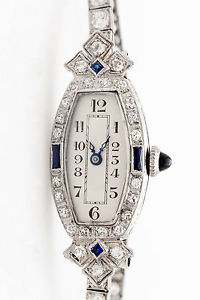 Antique 1920s 3ct Old Euro VS H Diamond Blue Sapphire Platinum Ladies Watch WTY