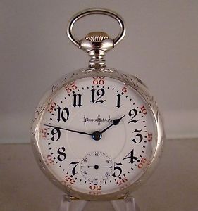 ILLINOIS BUNN SPECIAL 24j STERLING SILVER OPEN FACE 18s RAILROAD POCKET WATCH