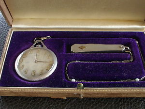 AGASSIZ PLATINUM POCKET WATCH WITH PLATINUM KNIFE AND CHAIN!!!