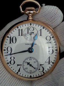 VINTAGE 16 SIZE 14k Yellow Gold WALTHAM 23J VANGUARD POCKET WATCH with Power Res