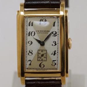 J.W.Benson Art Deco 9ct Solid Gold Men's / Ladie's 15 Jewel Vintage Watch 1920s