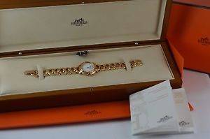 AUTH Hermes RUBAN 18K YELLOW and ROSE GOLD Watch