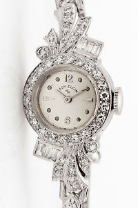 Antique 1950s $6000 1.50ct VS G Diamond LADY ELGIN Platinum Ladies Watch