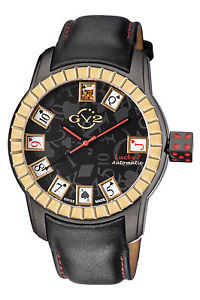 GV2 By Gevril Men's 9305 Lucky 7 Automatic Black Leather Wristwatch
