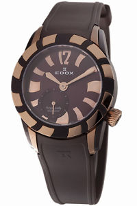 Edox Women's Small Second Royal Watch 23087 357BR BRIR Brown Rubber Wristwatch