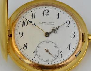 German WWI  Alpina Union Horlogere Glashutte 107g heavy 14k gold award watch