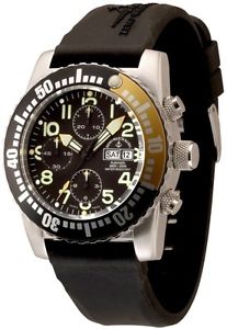 Zeno-Watch Herrenuhr - Airplane Diver Automatic Chronograph Numbers, black/yello