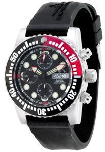 Zeno-Watch Herrenuhr - Airplane Diver Automatic Chronograph Points, black/red -