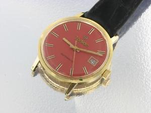 Zodiac 18K Pink Rose Gold Men's Watch Rare Vintage Automatic Watch Red Dial