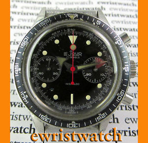 Vintage 1960's LeJour SS Chronograph Broad Arrow Hands -Clewco Military Bracelet