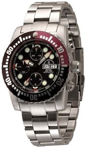 Zeno-Watch Herrenuhr - Airplane Diver Automatic Chronograph Numbers, black/red -