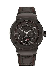 Ferragamo Men's FAZ020016 F-80 Luminous Black Leather Wristwatch