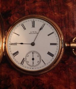 VINTAGE WALTHAM SOLID 14KT GOLD POCKET WATCH 8s 7j WORKS GREAT