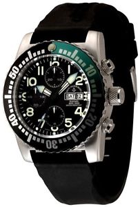 Zeno-Watch Herrenuhr - Airplane Diver Automatic Chronograph Numbers, black/green