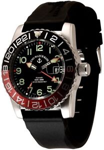 Zeno-Watch Herrenuhr - Airplane Diver Automatic GMT Numbers (Dual Time), black/g