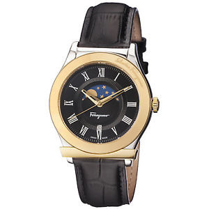 Ferragamo Men's FBG020016 FERAGAMO 1898 Yellow Gold IP Black Leather Watch