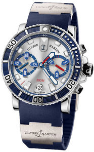 New Mens Ulysse Nardin Maxi Marine Diver Blue Chrono Auto Watch 8003-102-3/91