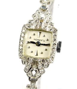 Art Deco Homer's Croton Platinum 1.48ctw Diamond Band VS1-VS2 G-H Watch 18 Grams