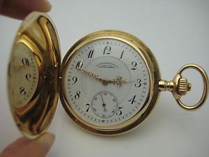 Vintage A.Lange & Sohne 14K Solid Gold Hunter Wind Up Pocket Watch, Case 52.5mm