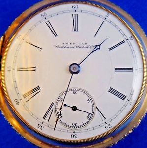 1893 American Waltham 14k Gold Pocket Watch 43 mm Very Fany Case Jacob Berlinger
