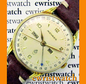 Vintage Movado Triple Calendar Solid 18K Gold Claw Lugs Case -Rare Original Dial