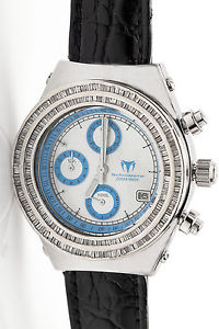 Estate $7000 TECHNO 40mm 5ct Baguette Diamond 14k White Gold Chronograph Watch
