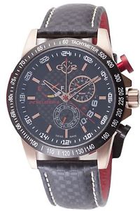 GV2 By Gevril Mens 9904 Scuderia Day Date Black Dial  Black Leather Watch