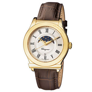 Ferragamo Men's FBG030016 FERAGAMO 1898 Gold IP Steel Brown Leather Wristwatch