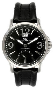 Yonger & Bresson Men's YBH 8323-01 Automatic Black Dial Luminous Leather Watch