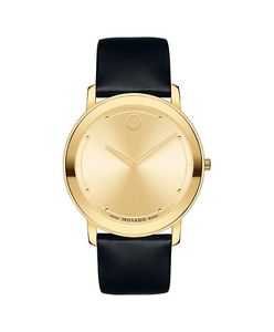 *BRAND NEW* Movado Men's Gold-Tone Dial Leather Watch 0606883