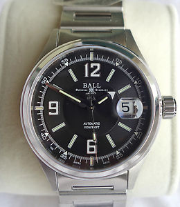 *NEW* BALL MENS FIREMAN RACER WATCH 40mm Automatic Black & Silver Authentic