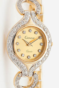 Designer $5000 1ct Diamond GENEVE 14k Yellow Gold Ladies Dress Watch 27g