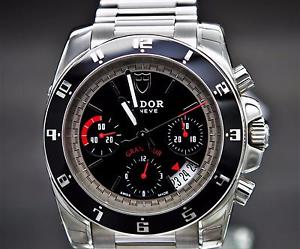 TUDOR GRANTOUR CHRONOGRAPH BLACK DIAL WATCH SS 20350N