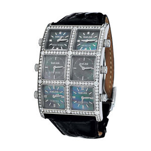 IceLink Black MOP 6 Time Zone Ambassador Big Case 5.25ct Diamonds Watch