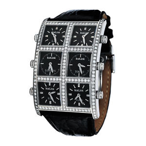 IceLink Black Metallic 6 Time Zone Ambassador Big Case 5.25ct Diamonds Watch