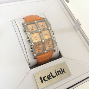 IceLink 6 Time Zone Senator Small Case Champagne MOP Dial 1.25ct Diamond Watch