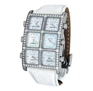 IceLink White MOP 6 Time Zone Senator Small Case 3.50ct Diamond Watch