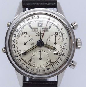 VINTAGE Wyler Triple Date Chronognraph Mens 37mm Steel Watch Valjoux 72C 72
