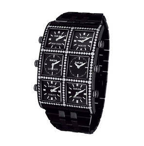 IceLink PVD Black 6 Time Zone Ambassador Big Case 5.25ct Diamonds Watch